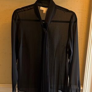NWT Michael Kors Elegant Black Blouse with Pleated Tie